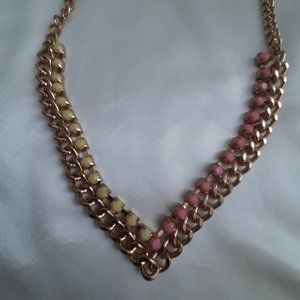 Artizan necklace. 19 inches. Pink and yellow stones. REVERSIBLE.